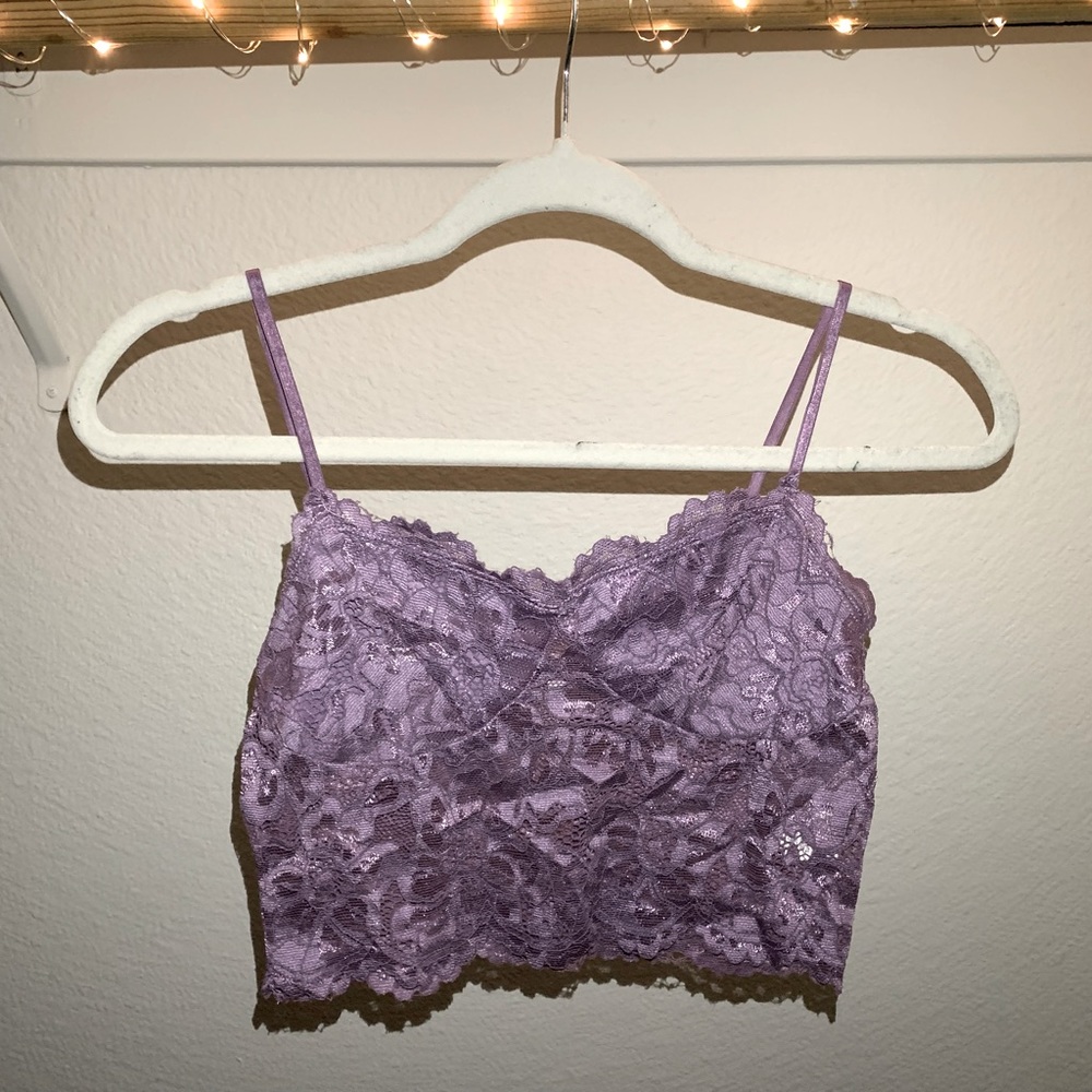 xs purple lace cami crop top